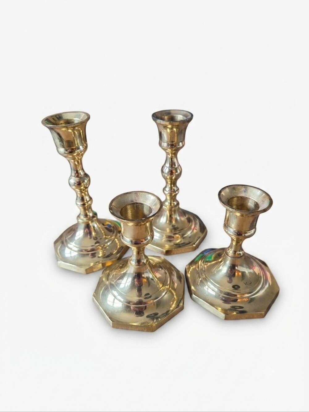 Vintage Brass Candlestick Holders Set of 4 Octagonal Base Taper Candle Holders